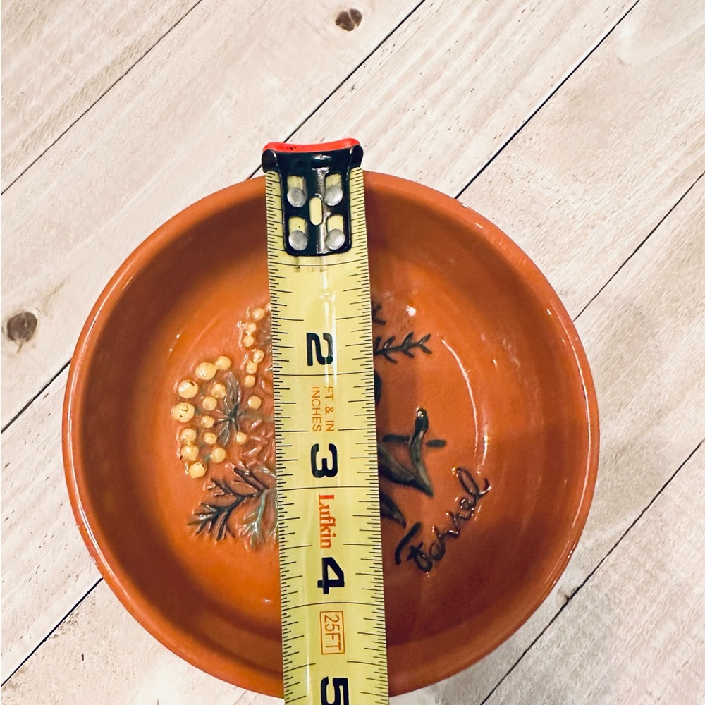 ITH Hand Painted Terracotta Fennel Herb‎ Bowl Orange Glazed Ceramic Trinket Dish - Picture 4 of 5